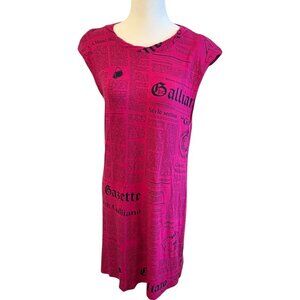 Vintage John Galliano gazette newspaper dress hot pink S loose fit coverup